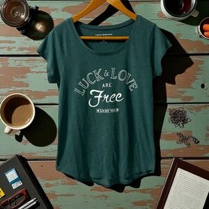 Lucky Brand Luck & Love Graphic T Shirt Short Sleeve Green Medium Casual